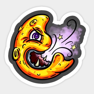 Angry Black Hole Moon Lowbrow Cartoon Character Sticker